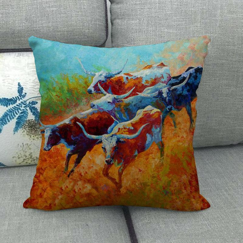 Cow-Themed Color Oil Painting Digital Printing Short Plush Pillow Covers For Car Sofa Office Cushion Cover Home Goods