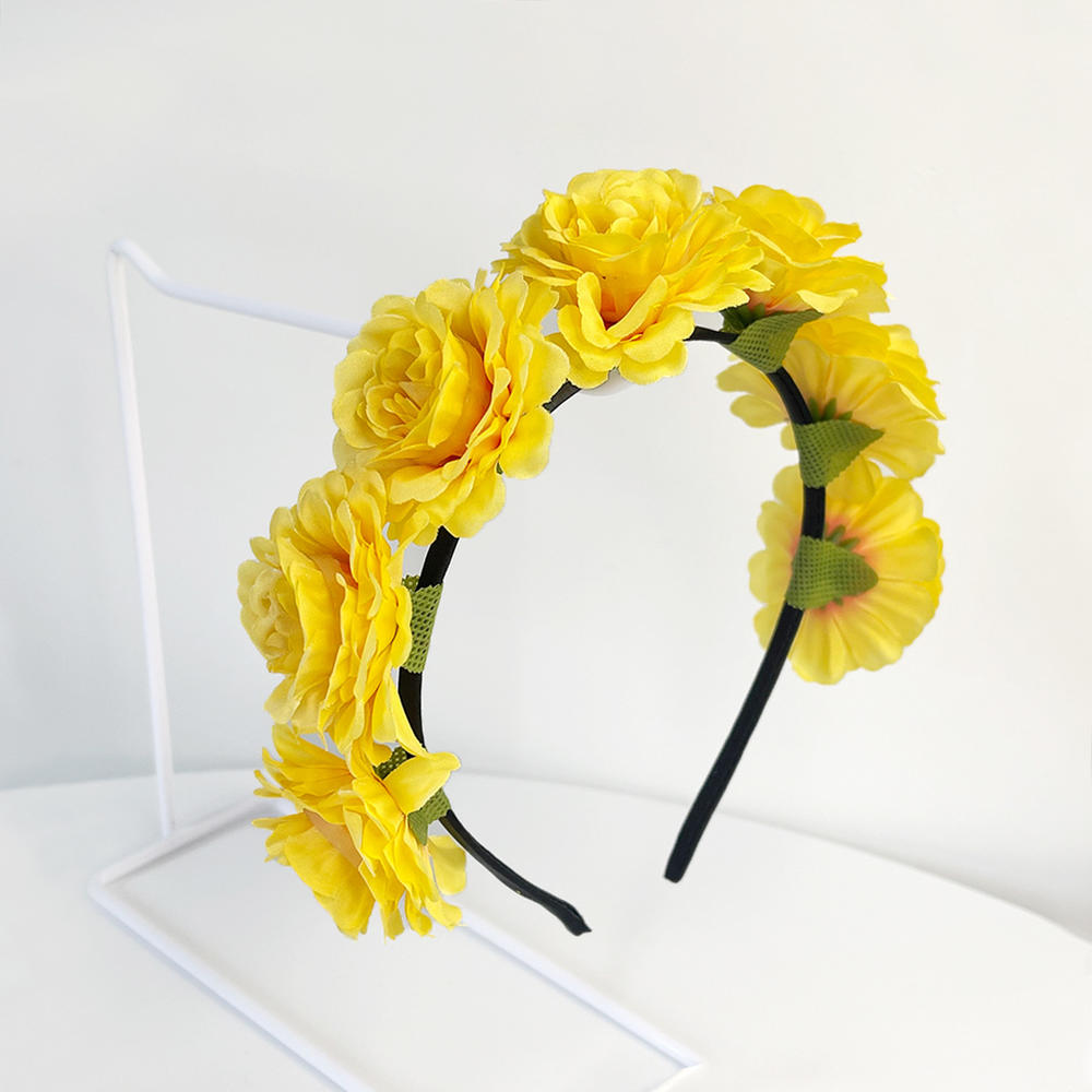 Imitation Rose Flower Headband Retro Fake Flower Decor Crown Headband Women Headpiece Hair Hoop Party Decor