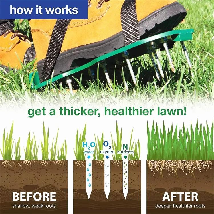 Lawn Aerator Shoes Spiked Garden Shoes Soil Aeration Adjustable for Men Women Self Leveling Epoxy Sole Yard Care Black Green
