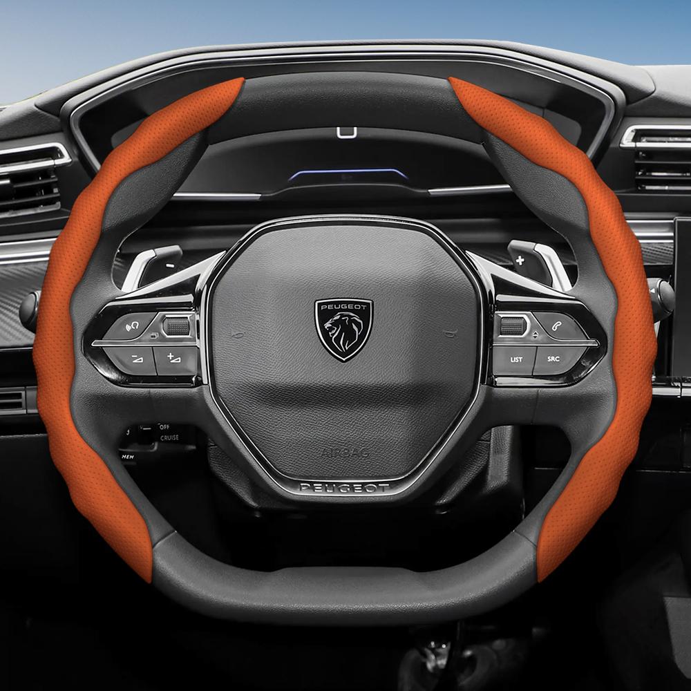 Lenkradbezug für Peugeot, Sportliches Wellendesign, Atmungsaktives Leder, Segmentiert, Rutschfest, Schweißabsorbierend