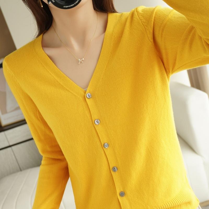 YYFS Damesmode Casual Herfst Winter Effen Kleur Print Lange Mouw V-Hals Dameskleding Wollen Gebreide Kleding Truien XXL geel