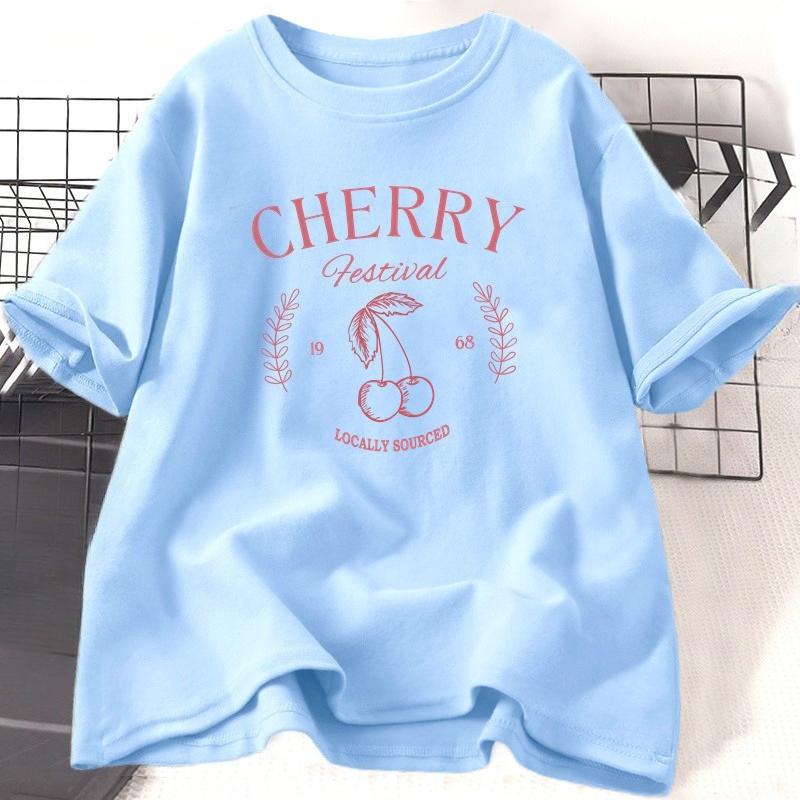 Cherry Vintage T Shirt WOMEN Cherry Festival TShirt Summer Fruit Graphic Tees Casual Cotton Short Sleeve Tshirt HighQuality