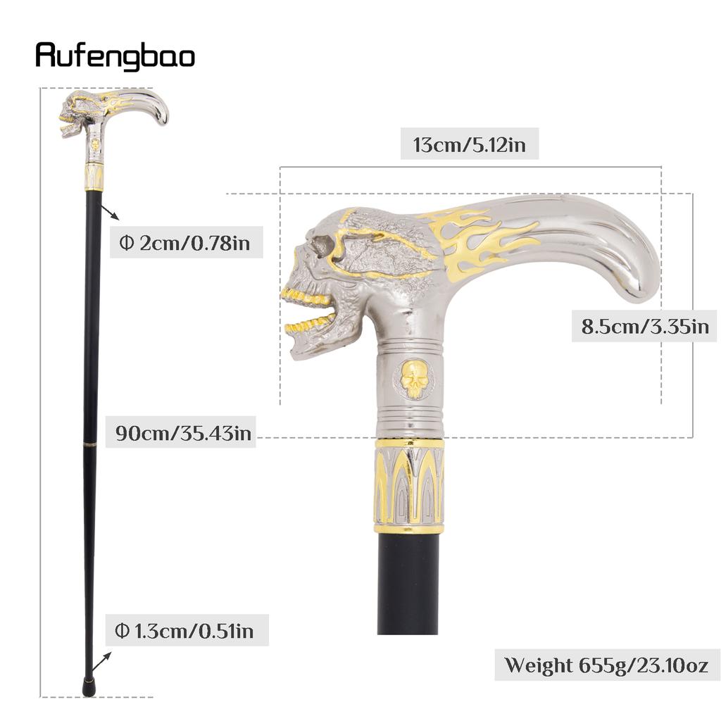 Gouden Witte Schedel Hoofd Wandelstok Mode Decoratieve Wandelstok Heer Elegant Cosplay Stafknop Kromstaf 90cm