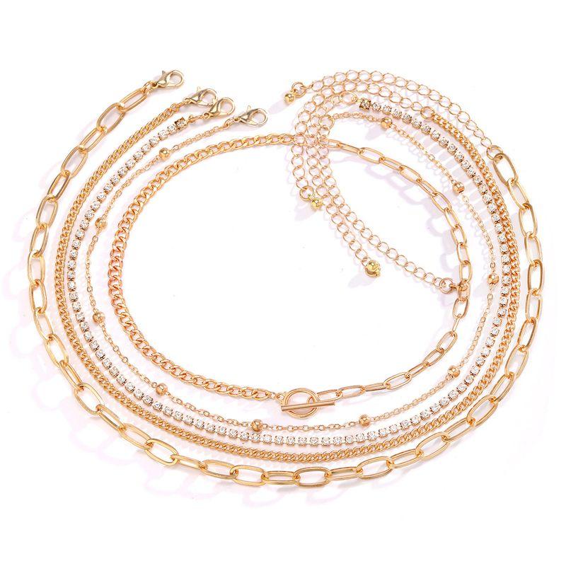 

5-Piece Set of Diamond-Encrusted Cross Chain Necklace Set, European and American Trendy, Unique, Simple, Stackable, Versatile Collarbone Chain Gold