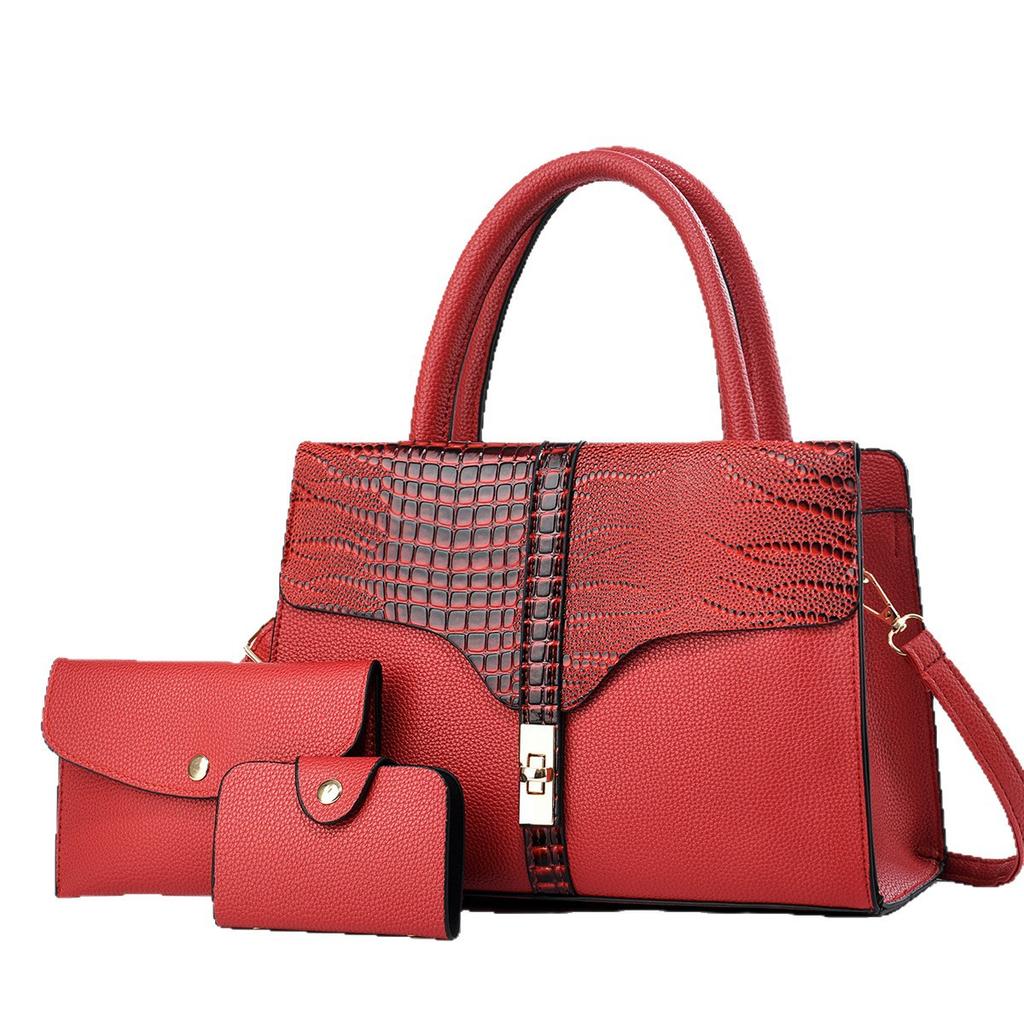 Casual large-capacity tote handbag 2026 new textured crocodile pattern simple shoulder child and mother bag