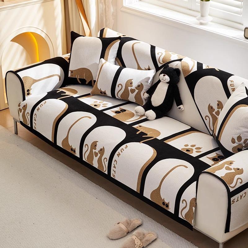 Cute Cartoon Chenille Sofa Cushion New Season Universal Anti Slip Comfortable Cushion Living Room Sofa Backrest Cover Towel