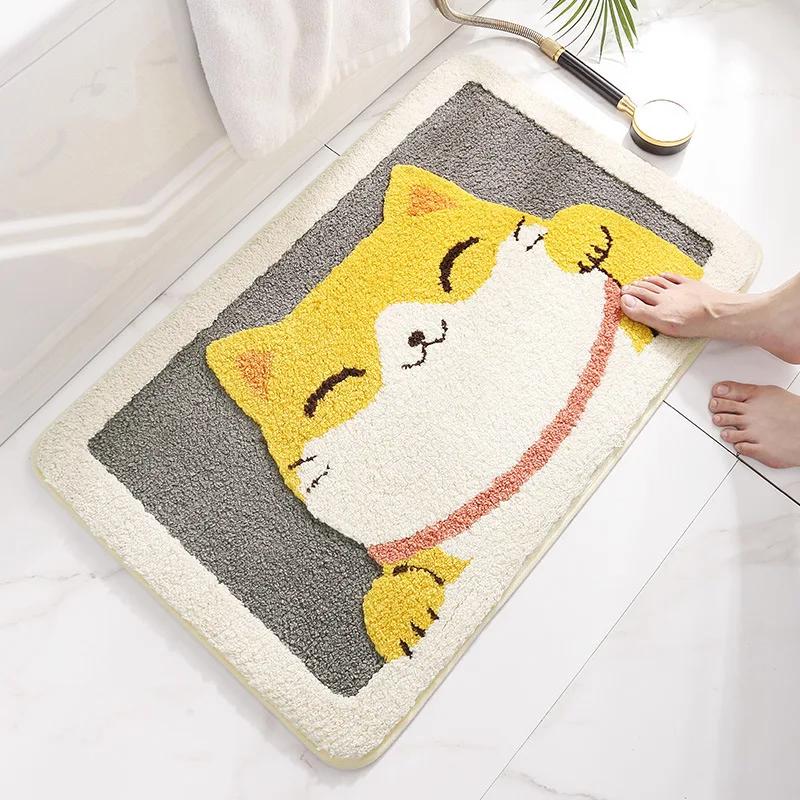 Frog and Bear Flocking Bath Mat Home Decoration Door Mat Non-slip Absorbent Bathroom Doormat Super Soft Fiber Bath Rug