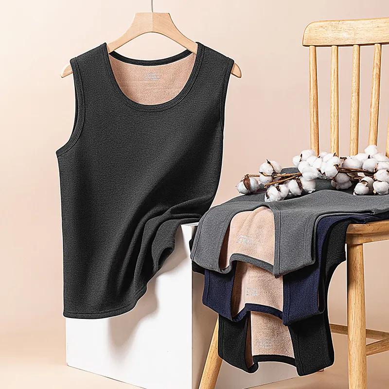 Men's Autumn and Winter Solid Color Sleeveless Warm Undershirt Middle-aged and Elderly Padded and Thickened Cold Bottoming Shirt