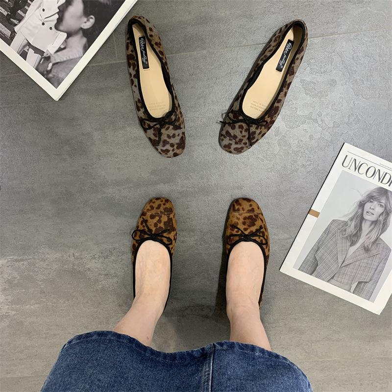 Pantofi Doudou de primăvară cu talpă plată, pantofi de damă 2025, nou primăvară, cu vârf pătrat, fundă, balerini de primăvară și toamnă, versatili, pantofi unici