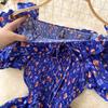 Vintage French Fairy Floral High-Waist Slimming Long Dress with Pleated Drawstring Waist and Big Swing