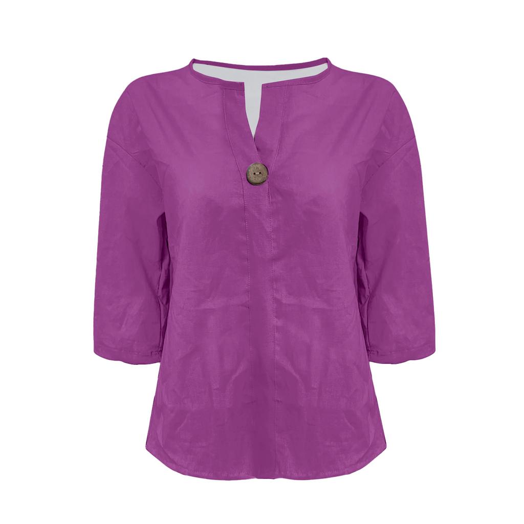 QICED Women's Fashion Casual Solid Color Print 3/4 Sleeves V Neck Blouses & Shirts Unique Design