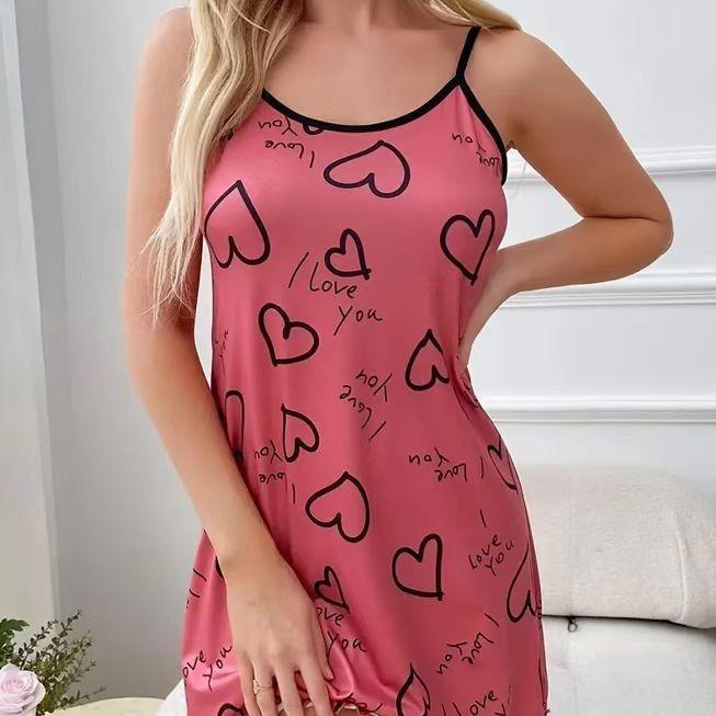 Sexy Spaghetti Strap V-Neck Nightdress Women Nightie Summer Loose Cotton Nightgown Female Cute Print Sleep Dress Light Sleepwear