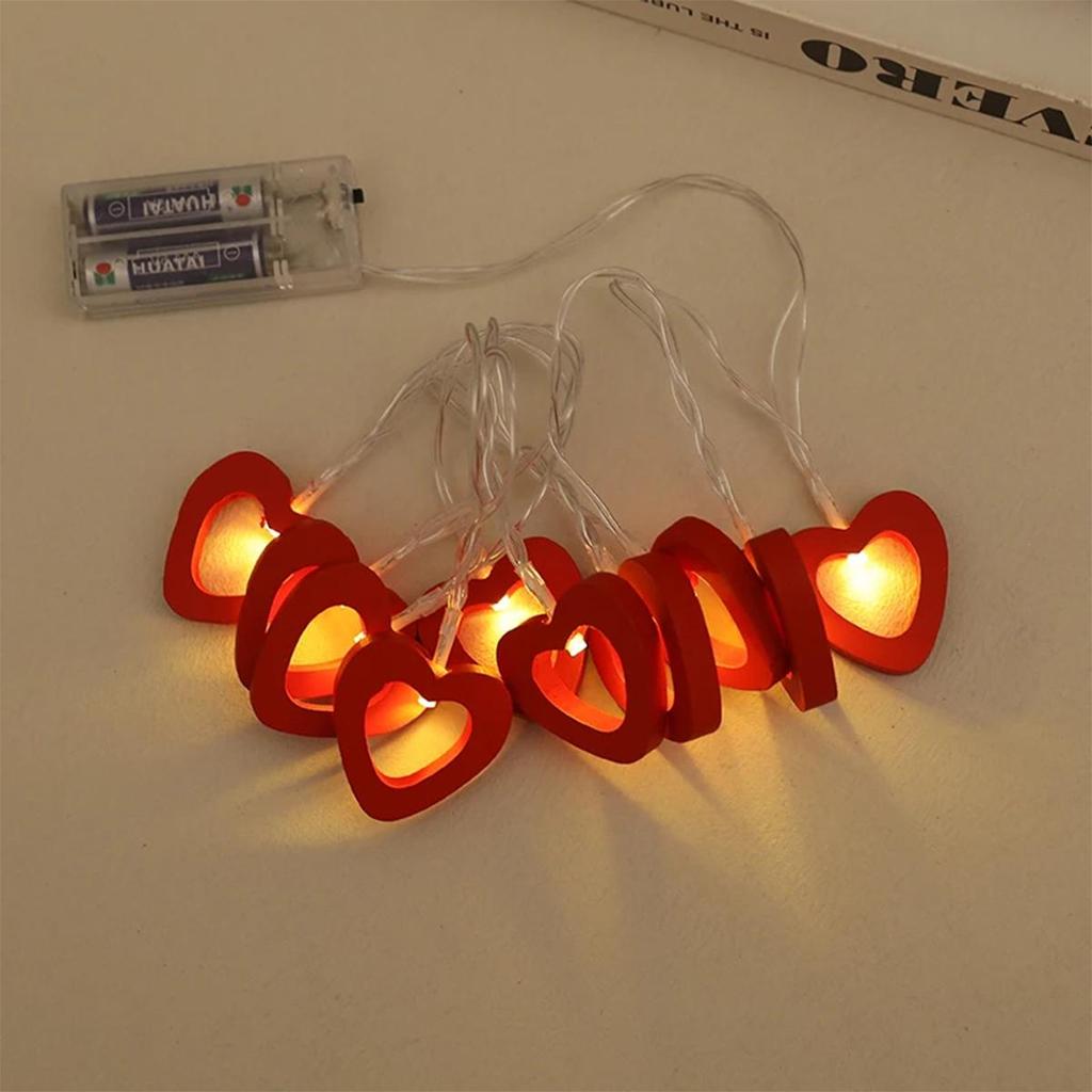 1.5m Wooden String Light Led Lights Battery Operated Fairy Birthday Decoration Decorative Heart Shape White Outdoor Party Indoor