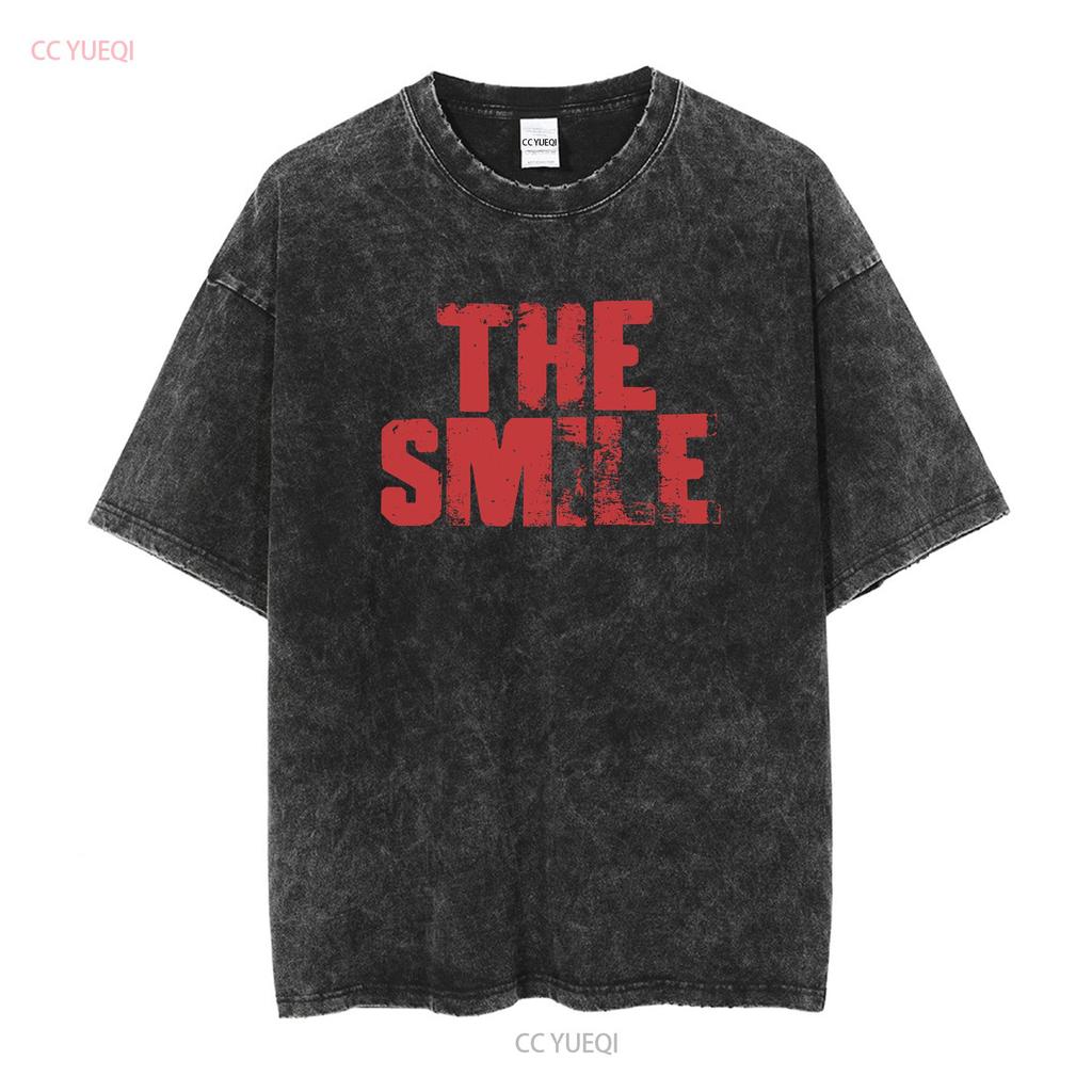 The Smile band Thom Yorke logo Radiohead screen printed T shirt vintage Washed fashion Casual Unisex Stylish Versatile homme