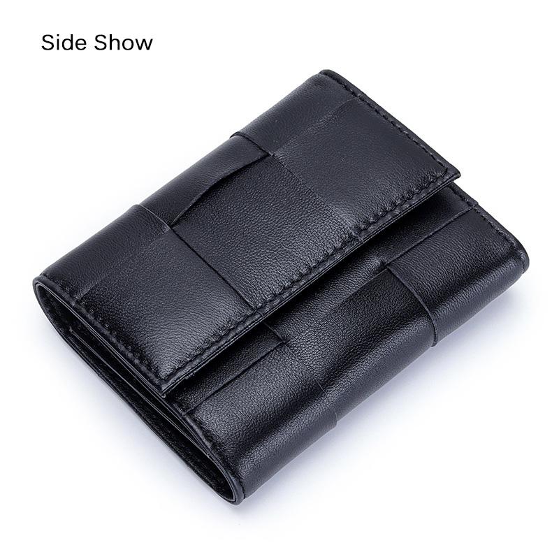 2024 Woven Genuine Leather Women Wallets Bifold Short Purse High Quality Lambskin Billfolds For Ladies Card Holders