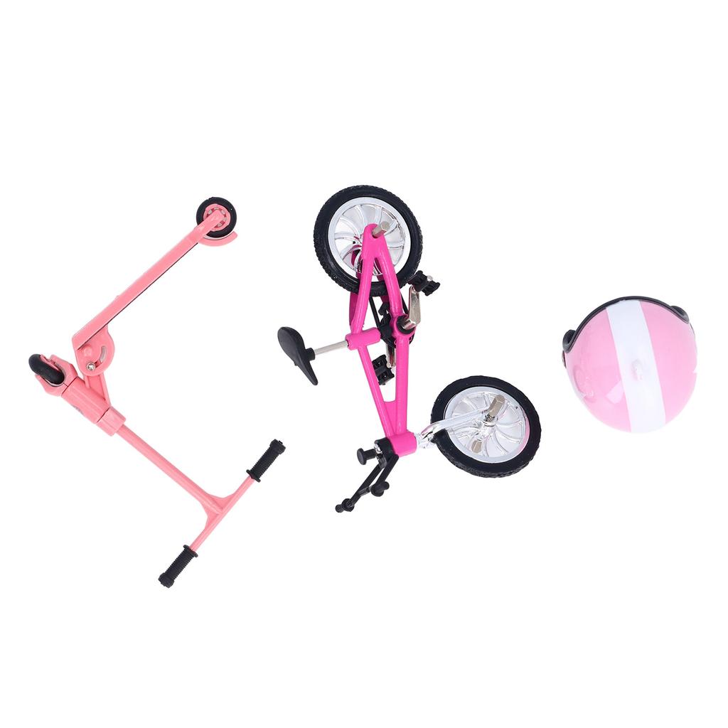 Miniature Bike Scooter Set with Helmet Realistic High Simulation Garden Decor Dollhouse Bike