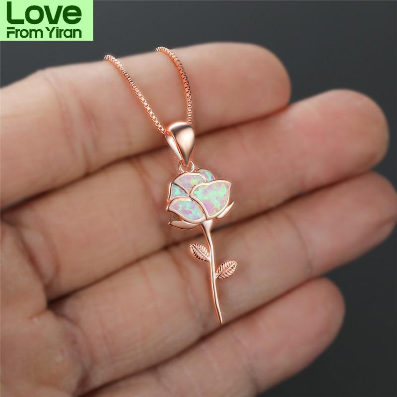 

Винтажное женское кулон с фиолетовым опалом, ожерелье, очаровательное ожерелье-цепочка цвета розового золота для женщин, свадебное ожерелье с цветком невесты 40cm