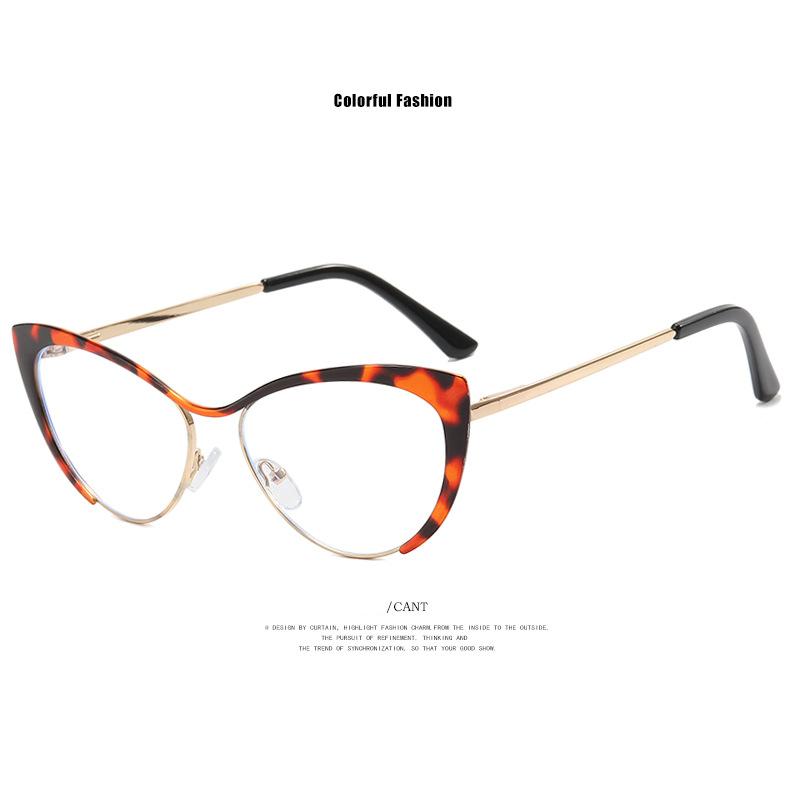 Metal Frame Steel Skin European American Triangle Cat Eye Eyeglass Anti Blue Light New Anti-Reflection Glasses Ins Retro Trend