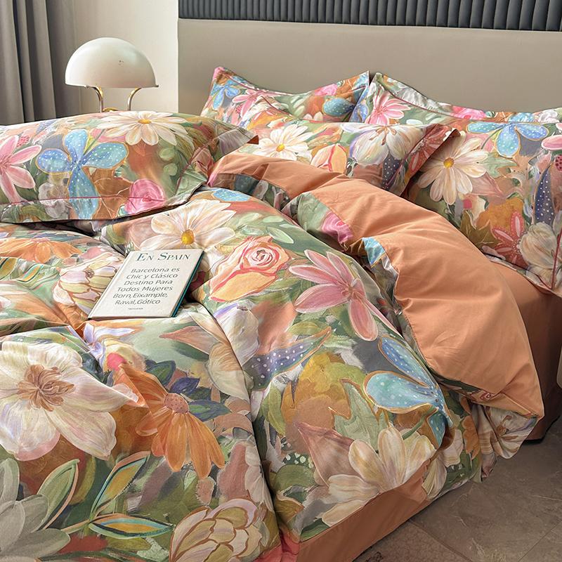 Colorful Flowers Duvet Cover Set Garden Style Quilt Cover 100% Cotton High Quality Queen King Size Bedding Set for Girls Woman