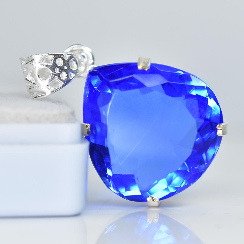 CERTIFIED 51.55 Ct Natural Blue Topaz 925 Sterling Silver Pear-Shaped Pendant MY-PD-138-NS