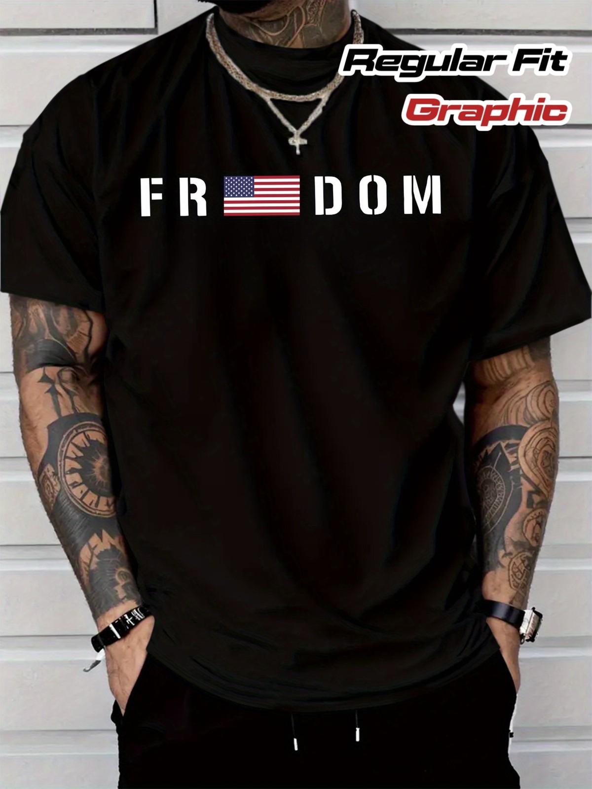 FREEDOM Patriotic American Flag Graphic Men’s T-Shirt USA Independence Day Tee XXXL