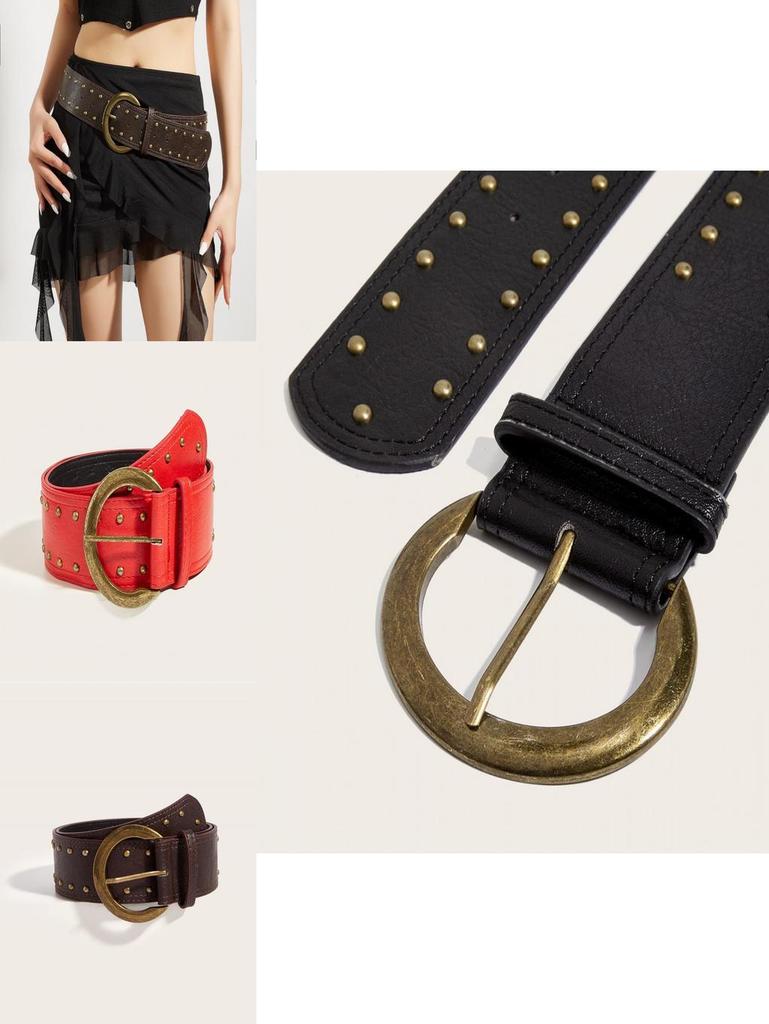 Punk Rock Chain Buckle Belt With Faux Leather Material For Trendy Streetwear