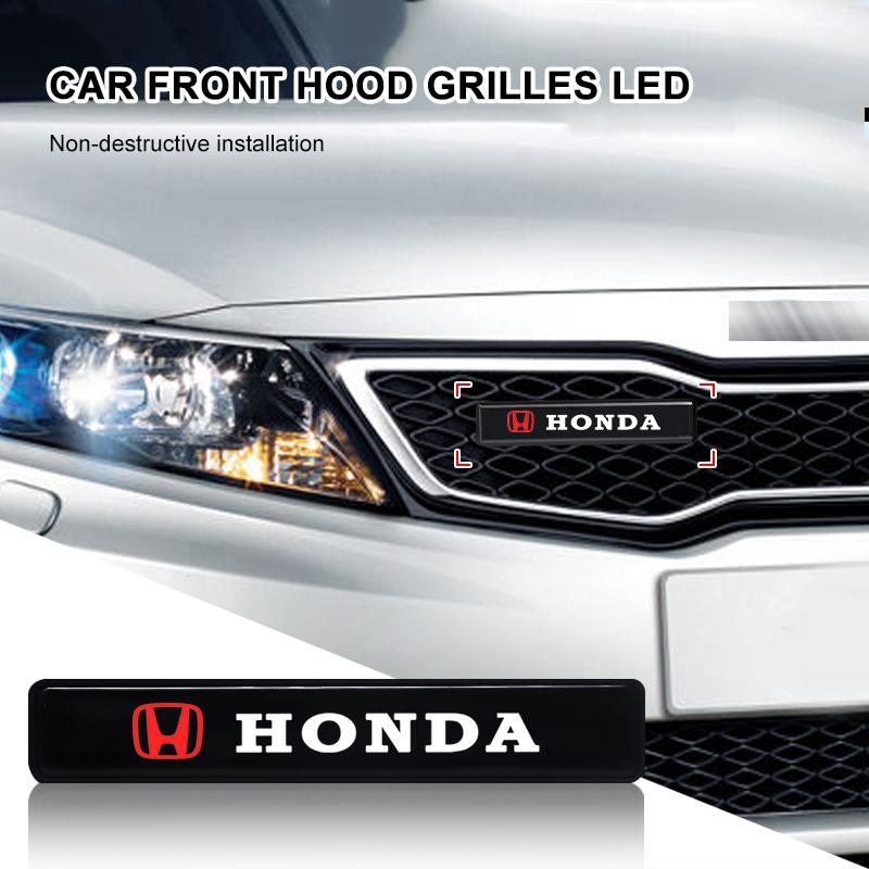 Car Front Cover Grille Lamp Emblem Decor Lightings LED Lights For Honda Civic Odyssey Vezel Accord Pilot Fit XRV CRV HRV Dio