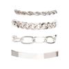 European & American Jewelry Alloy 4-Piece Set: Hip-Hop Cuban Bracelet & Punk Metal Twisted Rope Chain Cuff