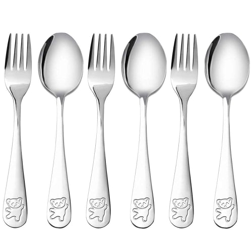 

Pelsieur Stainless Steel Child Safety Cutlery Bear Kids Spoon and Fork Set Toddler Supplies Metal Cutlery Set
