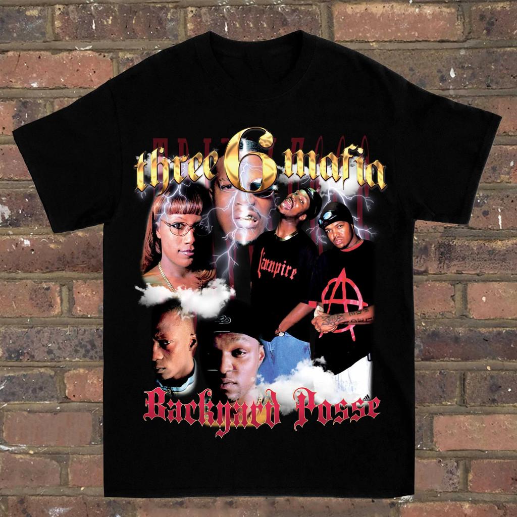 Three 6 Mafia Rap Collage T-shirt Black Short Sleeve All sizes 1F299 XXL