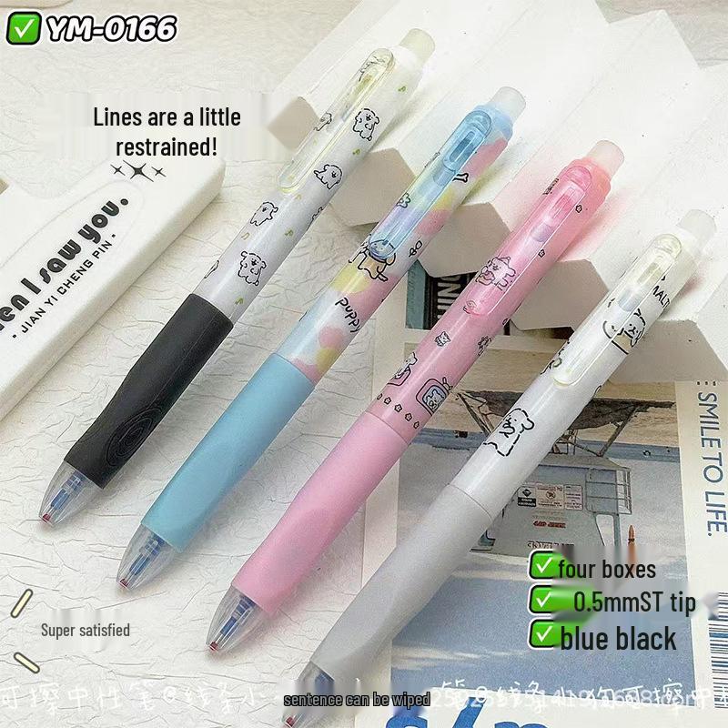 Line Friends Erasable Blue Pen: Posture Correction, Quick-Drying, High-Value, Push-Type, ST Tip. Ideal for Students, Ins Style.