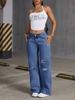 2025 Women's Light Blue Wide-Leg Washed Jeans