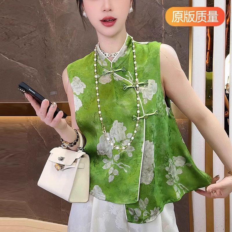 Shirt summer summer with green premium top placket top sleeveless