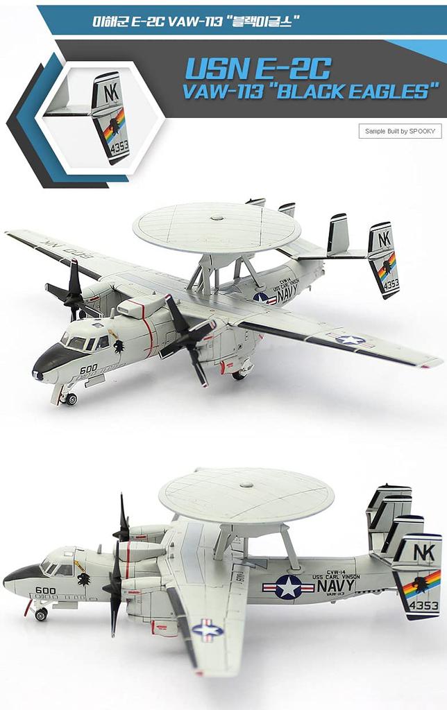 Academy Scale US Navy Hawkeye Black Eagles Plastic Model Kit 12623 1/144 E-2C VAW-113