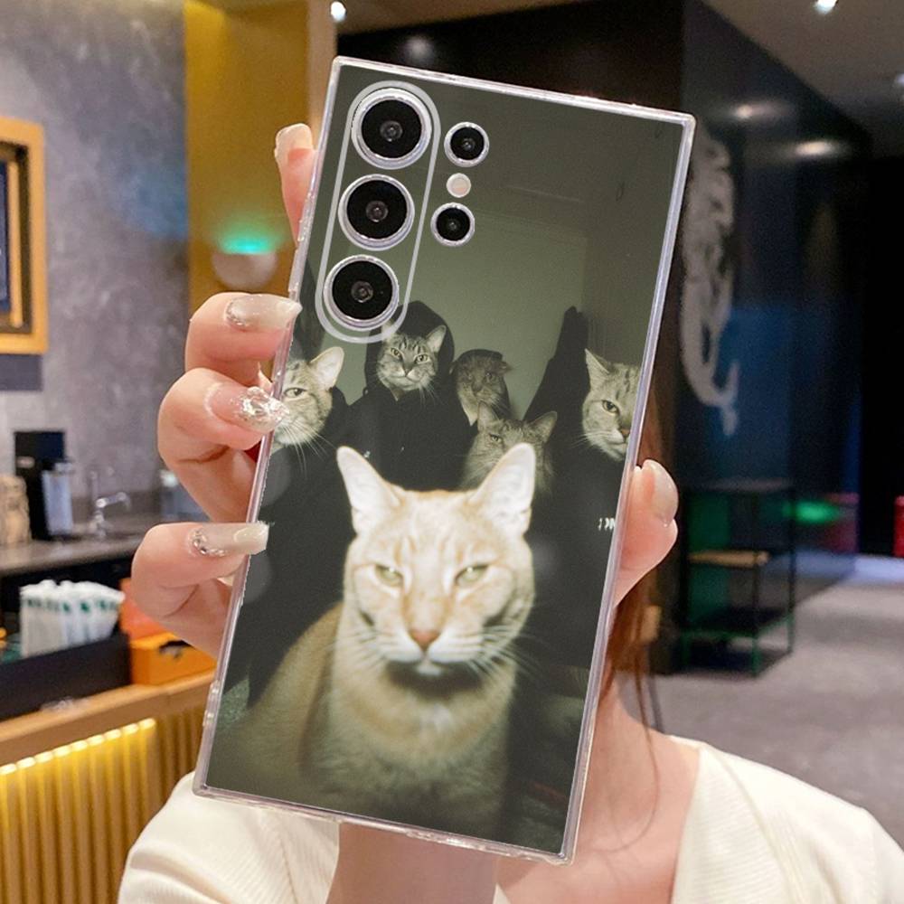 Funny Cat Memes Phone Case For SamsungS25,24,23,22,21,30,Ultra,20,Plus,Lite,10,5G,Soft Transparent Cover