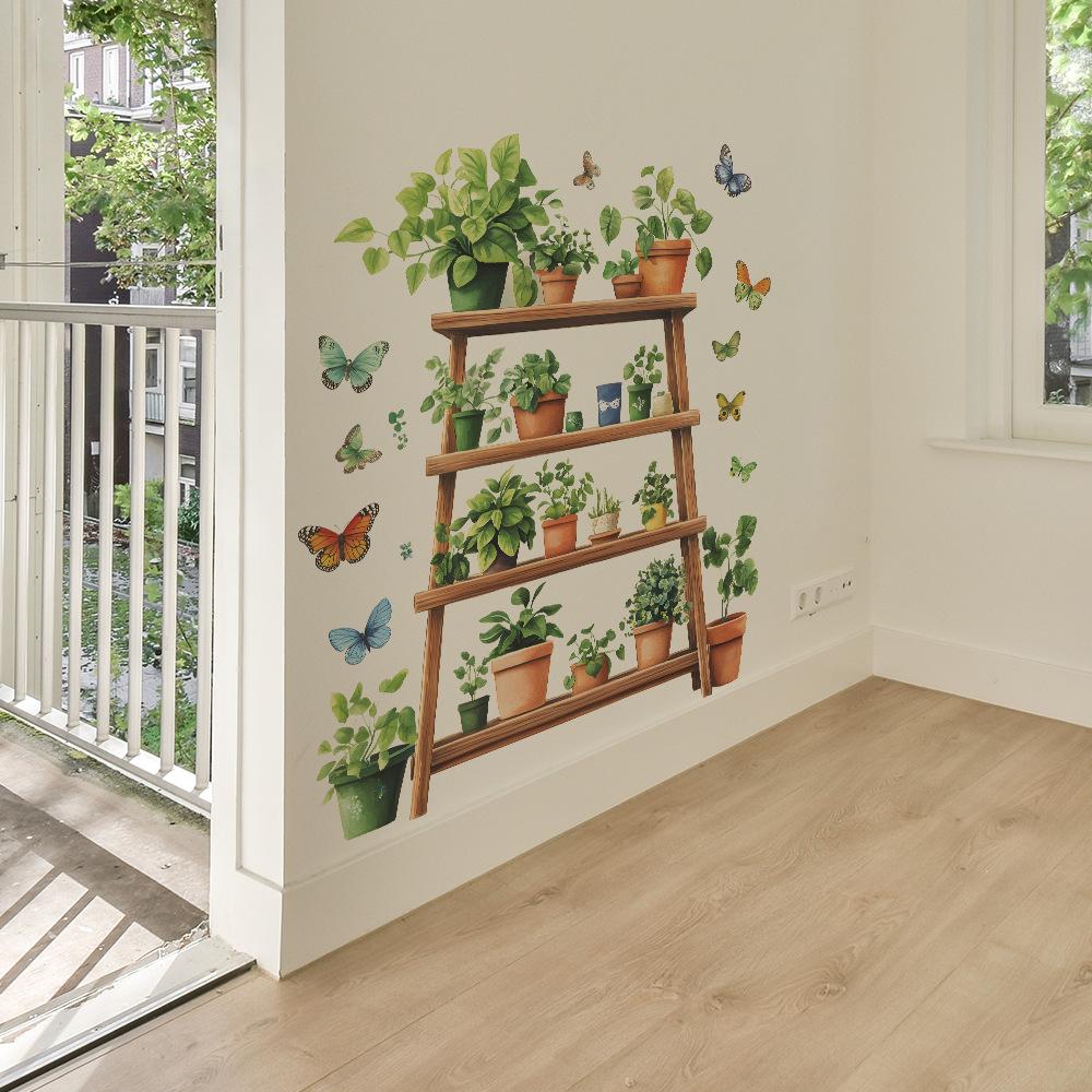 2 Pcs Greenery Potted Plants Shelves Bedroom Living Room Home Wall Background Landscaping Decorative Wall Stickers