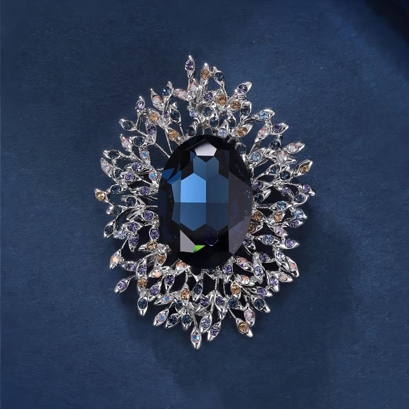 Luxurious Sea Heart Blue Brooch, High-end Women's Exquisite and Elegant Crystal Brooch, Niche Design Sense Brooch