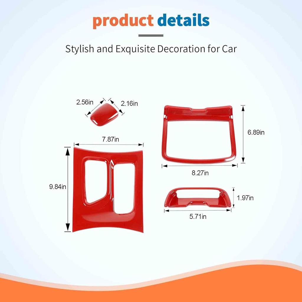 JeCar for Charger Red Interior Trim Kit for Dodge Charger 2015-2022 Gear Shift Panel & Shifter Knob & Cup Holder Panel Trim (4PCS)
