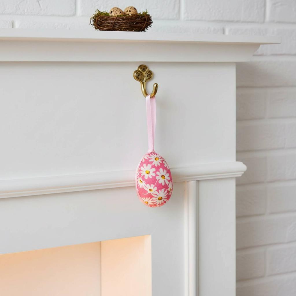 Easter Oval Decoration Easy to Hang Textile Wrapped Oval Ornaments Hanging Easter Eggs Finely Crafted Colorful Foam Eggs
