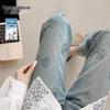 Damen bestickte gewaschene gerade Jeans