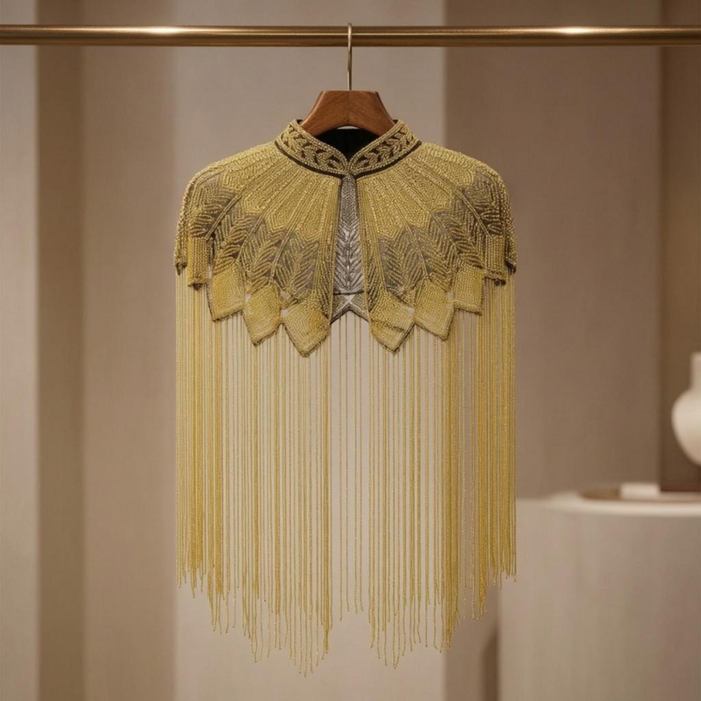 Beaded Fringe Capelet Decorative Geometric Style