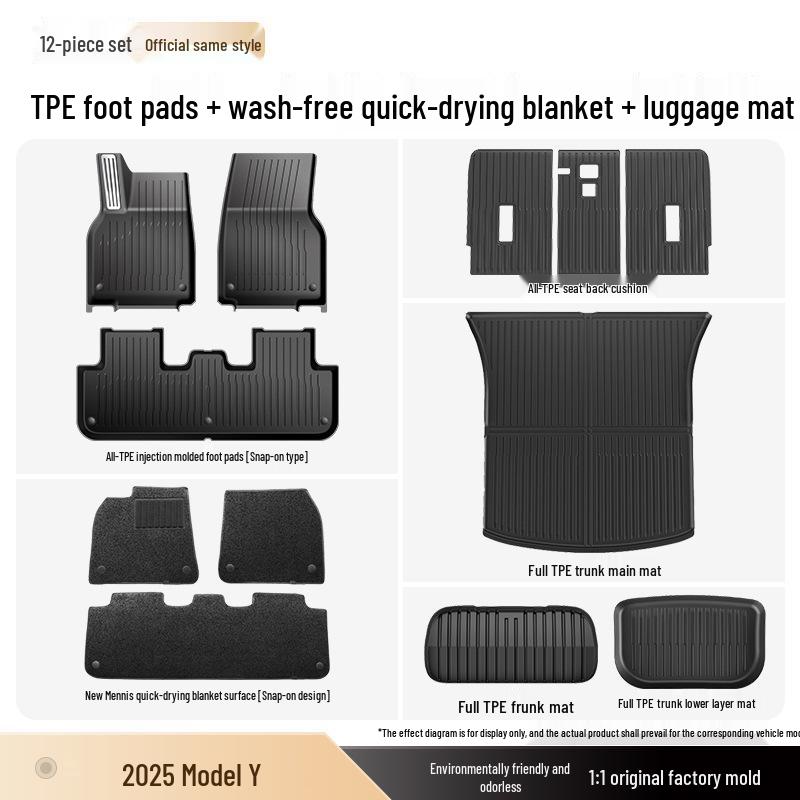 TPE All-Inclusive Floor Mats for Tesla Model Y (25 Refresh) - Includes Pedals, Free Shipping.