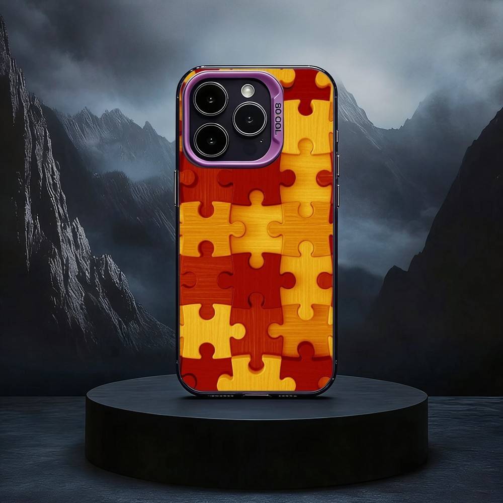 Autism Support Puzzle Pattern Phone Case For iPhone17,16,15,14,13,12,11 Plus,Pro Max Black Candy Silver Phone Case