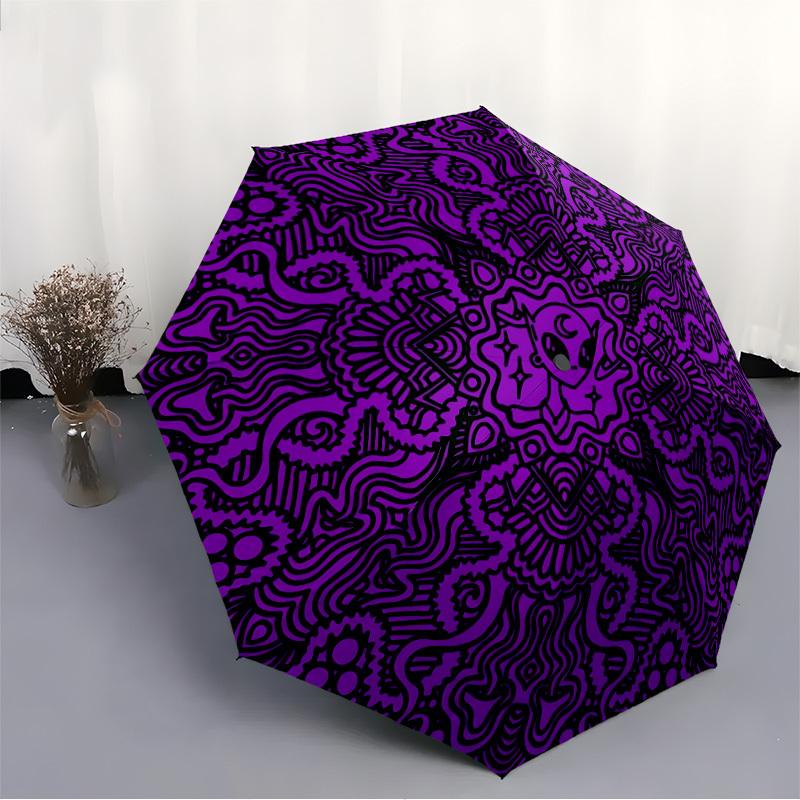 1pc Purple Mandala Automatic Folding Umbrella, Portable & Foldable Design with 8 Ribs, Casual Outdoor Accessory Halloween and Christmas gift