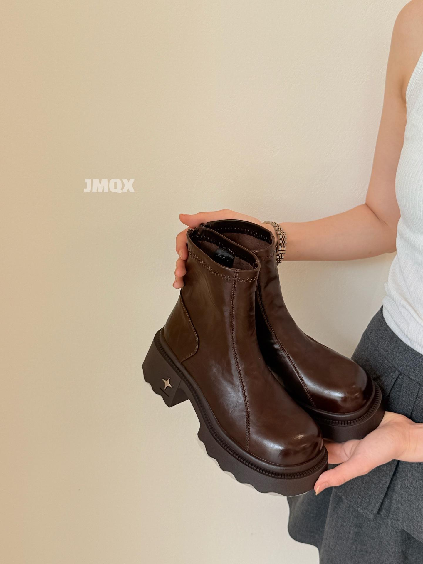 

thick-soled thick-heeled Martin boots women s thin boots British retro 2025 autumn and winter new soft-soled small Korean version versatile 35