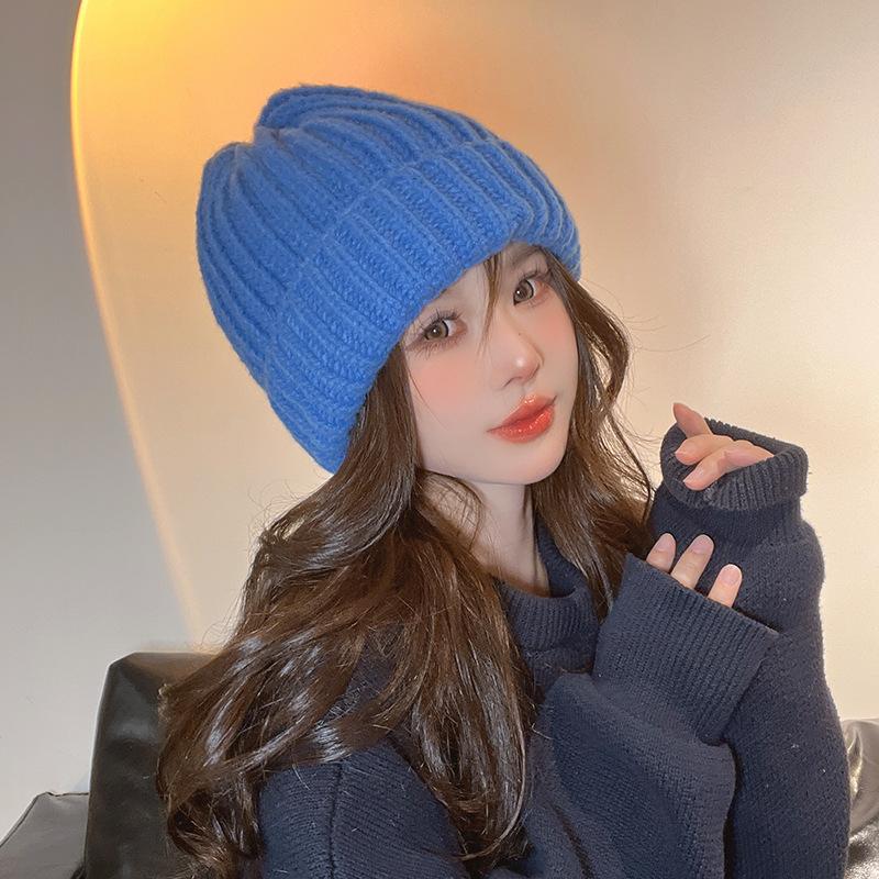 Japanese Autumn and Winter New Korean Version Big Head Wool Hat Showing Face Small Knit Hat Ear Protection and Warmth Fashion Pile Hat Men