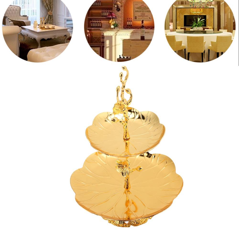 7PCS European Gold Cake Stand Easy Assemble Double Layer Serving Tray Fruit Serving
