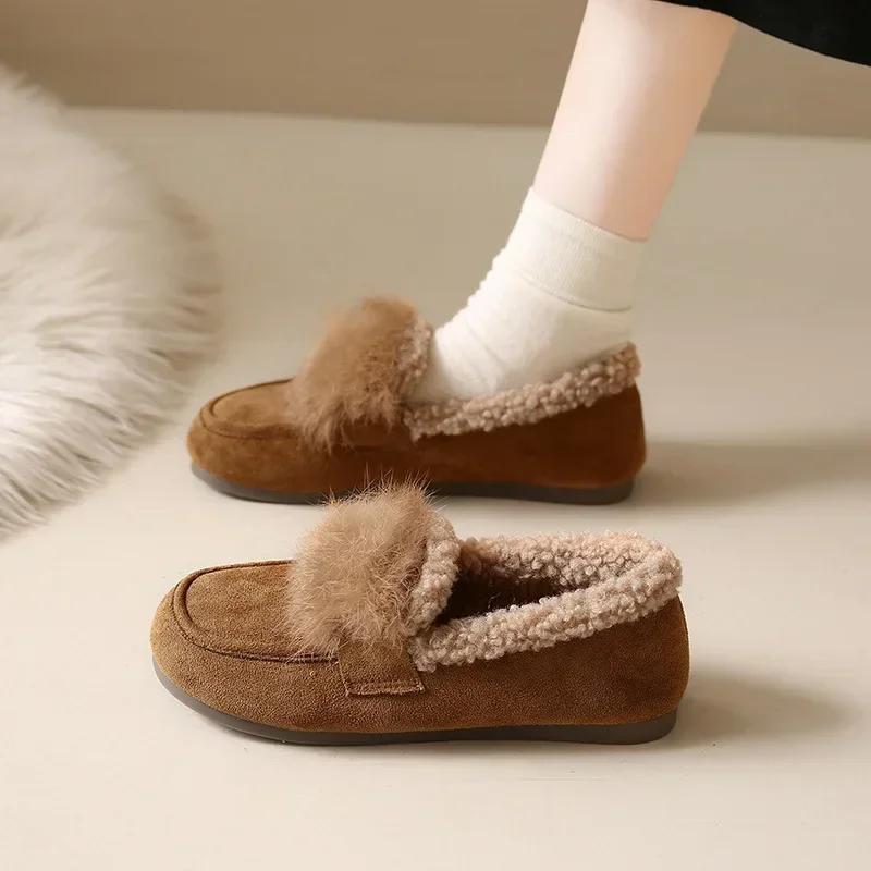 Fashion Woman Winter Cotton Casuals Shoes Winter Round Head Flat Bottom Athleisure Boots Solid Color Soft Comfortable Warm Walking Shoes