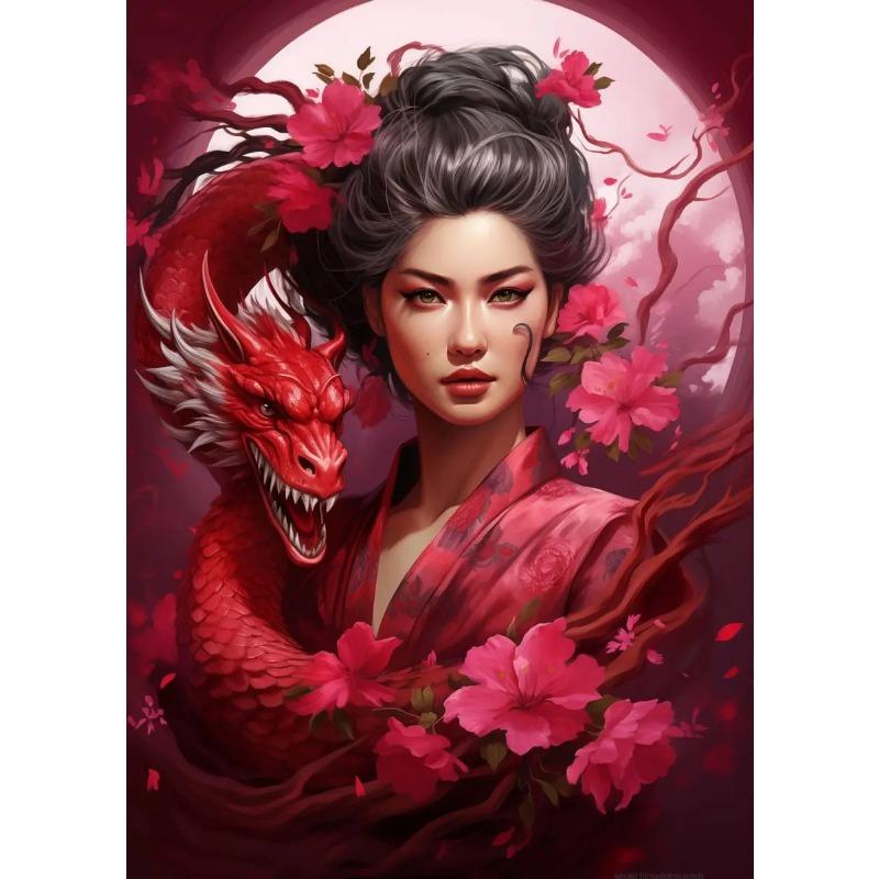 Japanese Dragon Geisha Art Poster Canvas Wall Art Paintings Elegance of Geisha Pictures Wall Art Mural for Home Room Decoration