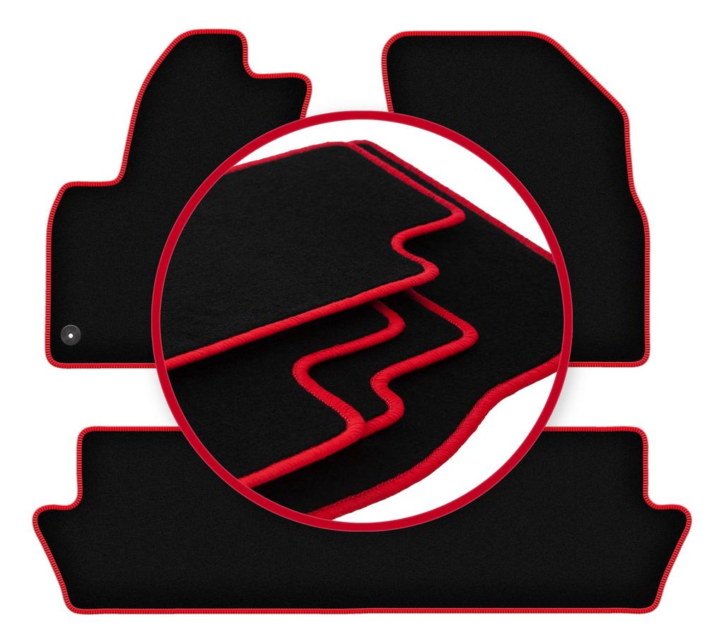 Velours-Fußmatten mit rotem Rand für: Citroen C4 Picasso I Minivan (2006-2013)